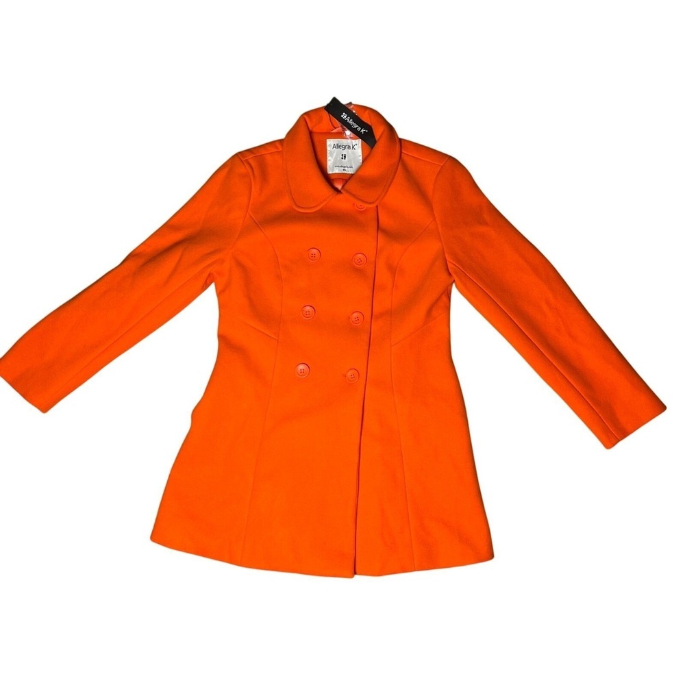 Allegra K Womens XS‎ Double Breasted Pea Coat Orange NWT Thelma Trench Academia